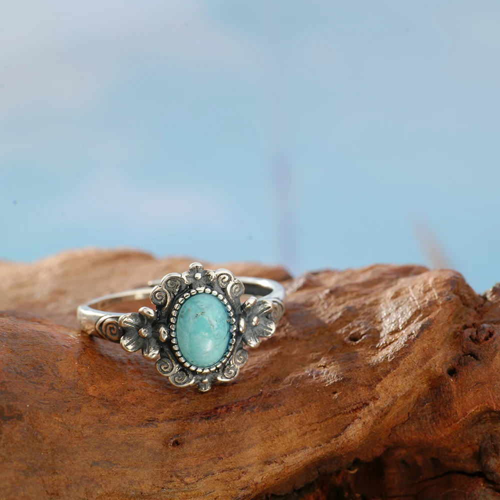 Birthstone Ring Set - 빈티지 925 실버 링 천연 터키석