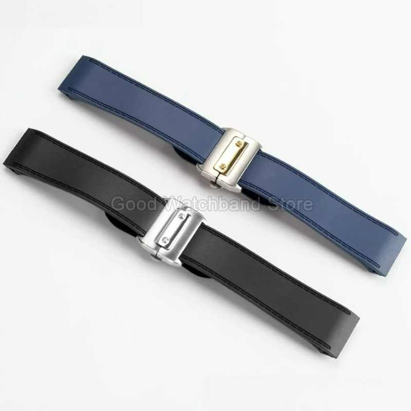 Cartier Watch Santos - 블랙 블루 고품질 고무 시계 스트랩