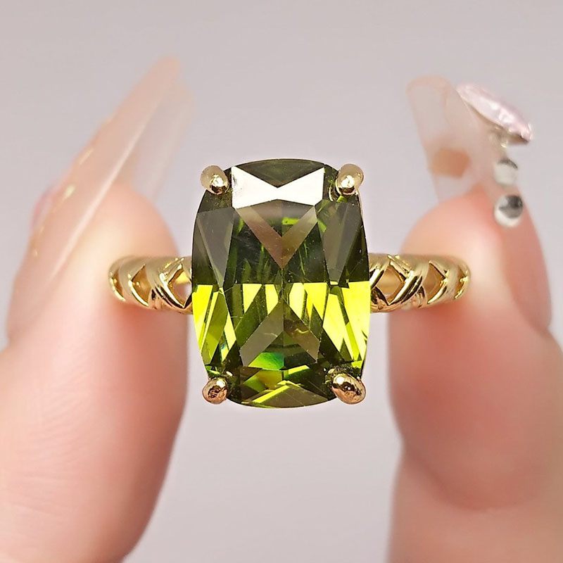 Birthstone Ring Set - 여성을위한 올리브 그린 크리스탈 스퀘어 스톤