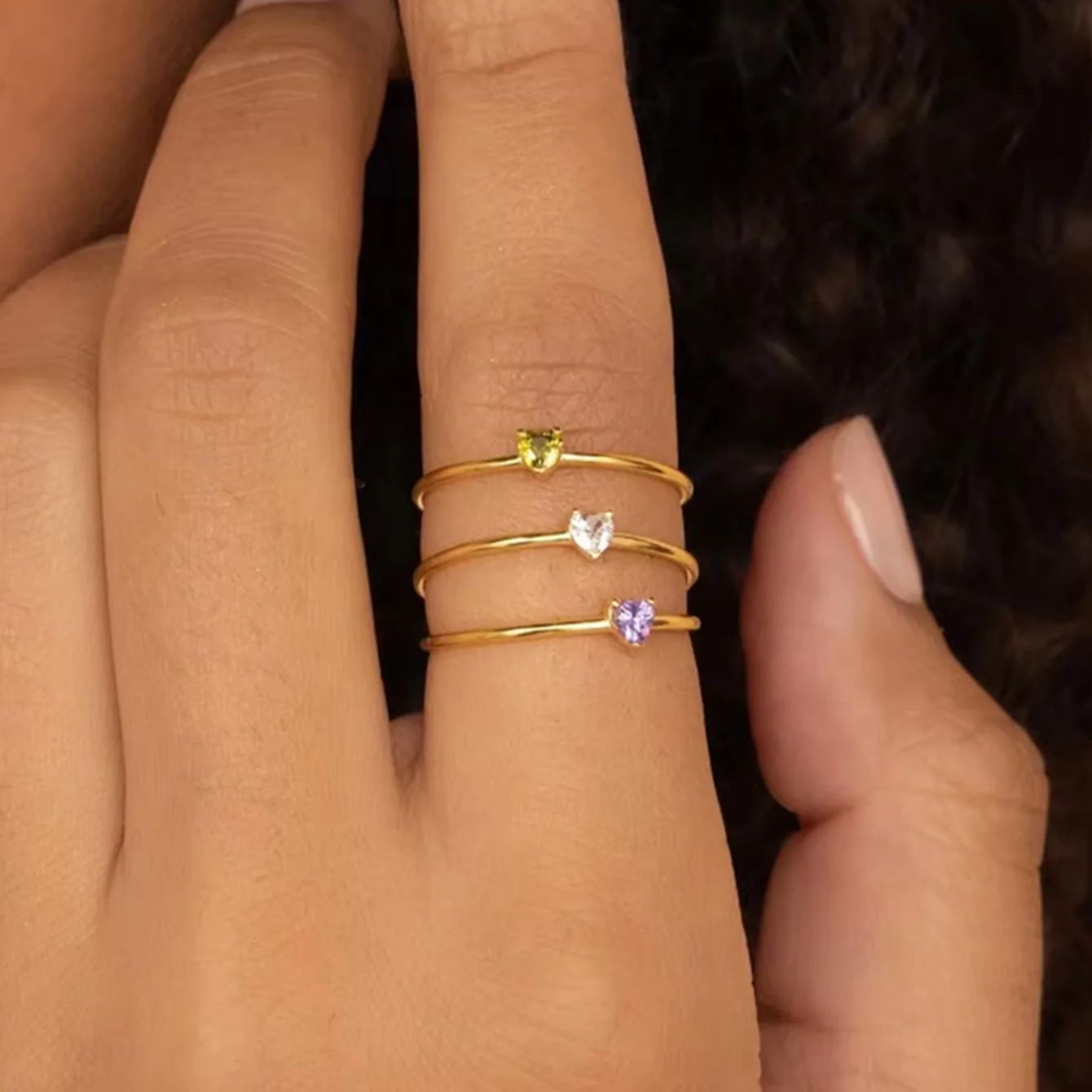 Birthstone Ring Set - 여성을위한 12 탄생석 지르코니아 하트 반지