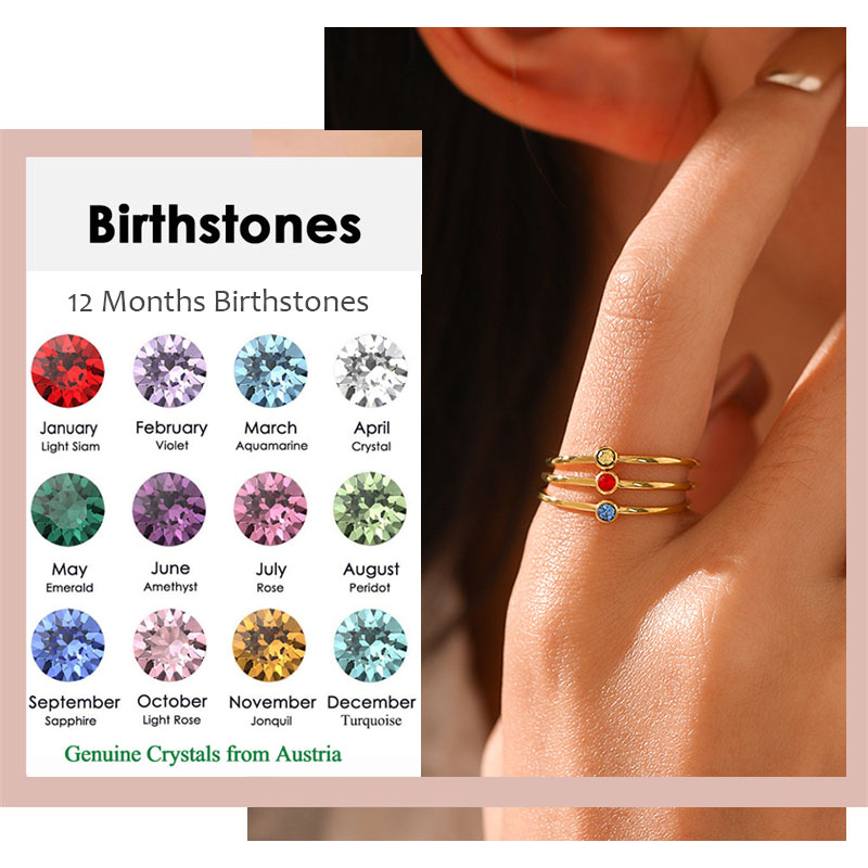 Birthstone Ring Set - 스테인레스 스틸 탄생석 반지 여성을위한 오스트리아의