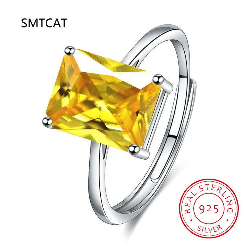Birthstone Ring Set - 에메랄드 컷 천연 시트린 925 스털링