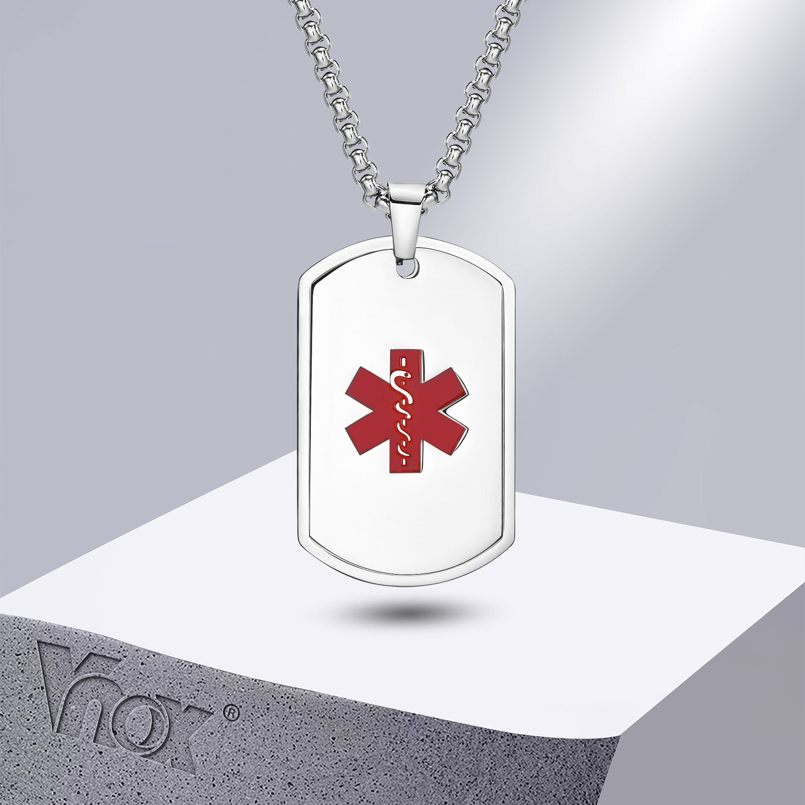 Mens Dog Tag Necklace - Vnox 남녀공용 의료 경고 ID 목걸이,