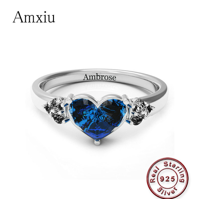 Birthstone Ring Set - Amxiu-맞춤 925 스털링 실버 결혼 반지,