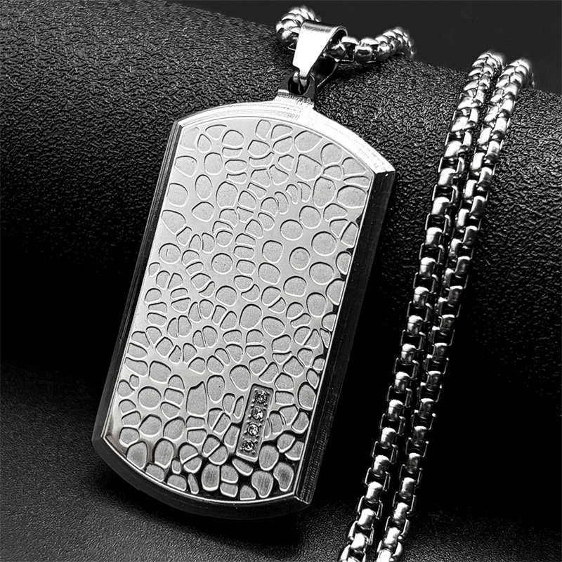 Mens Dog Tag Necklace - 레트로 스테인리스 스틸 불규칙 패턴 도그