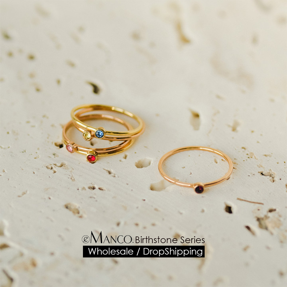 Birthstone Ring Set - EMANCO 12 색 탄생석 반지 스테인레스