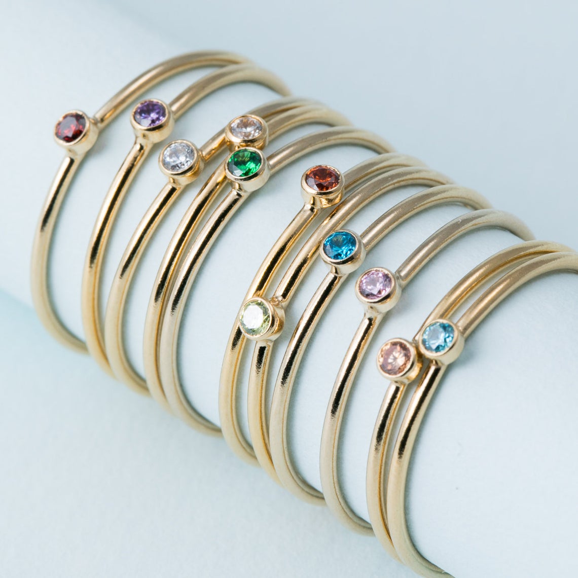 여성용 탄생석 반지, 14K 골드 채워진 너클 링, 보 - Birthstone Ring Set 리뷰 및 가격