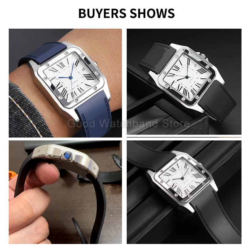 블랙 블루 고품질 고무 시계 스트랩 23 25mm 플랫 - Cartier Watch Santos 리뷰 및 가격