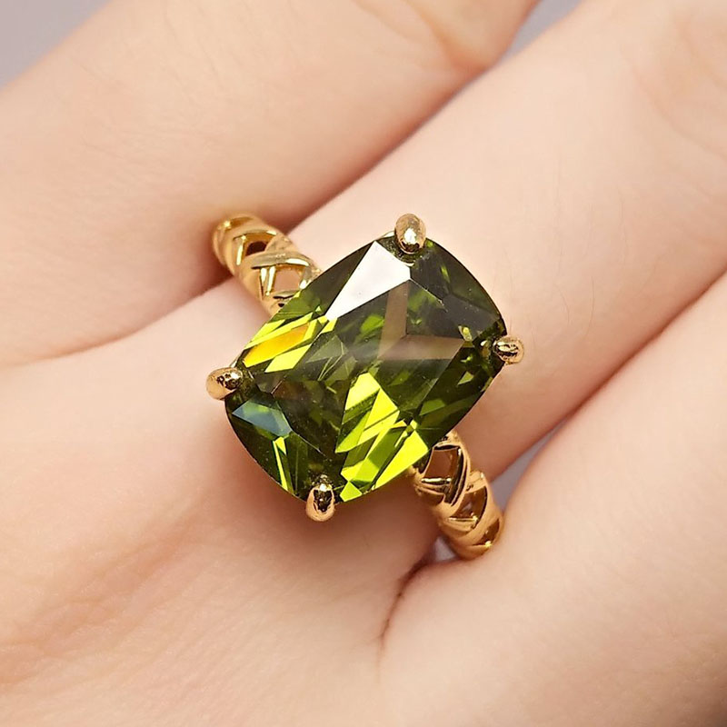 여성을위한 올리브 그린 크리스탈 스퀘어 스톤 오프닝 반 - Birthstone Ring Set 리뷰 및 가격
