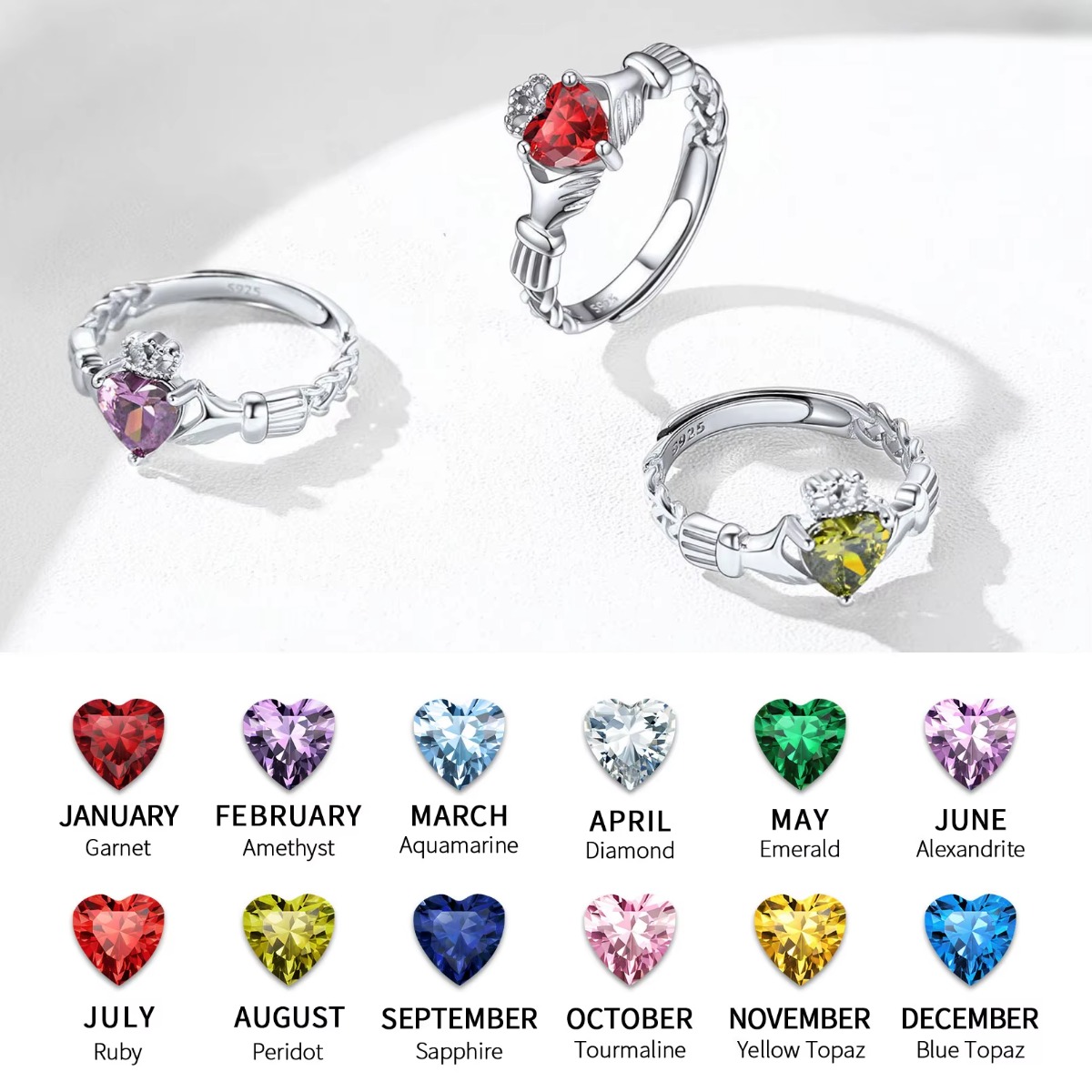 U7 3mm 925 실버 Claddagh 반지 심장 탄 - Birthstone Ring Set 리뷰 및 가격