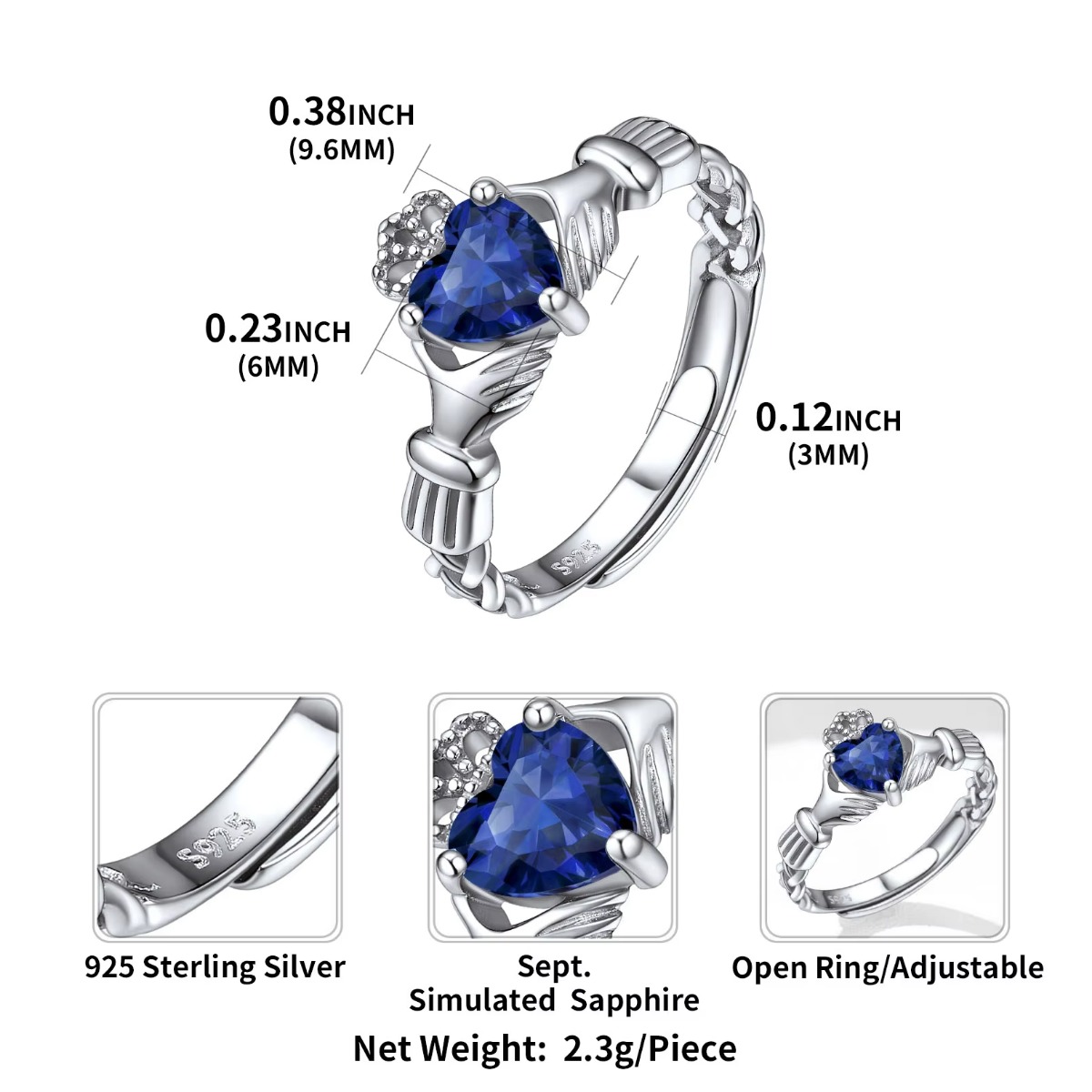 U7 3mm 925 실버 Claddagh 반지 심장 탄 - Birthstone Ring Set 리뷰 및 가격