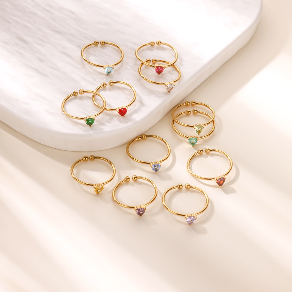 여성을위한 12 탄생석 지르코니아 하트 반지 스테인레스 - Birthstone Ring Set 리뷰 및 가격