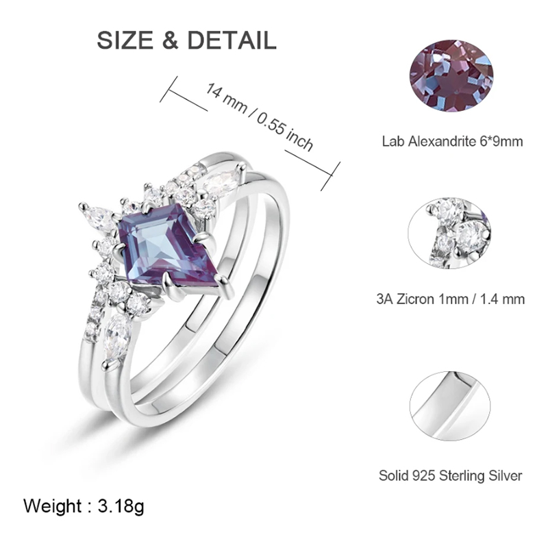ALLNOEL 연 컷 알렉산드라이트 925 실버 반지, - Birthstone Ring Set 리뷰 및 가격