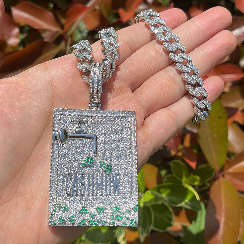 힙합 3A + CZ 스톤 포장 블링 아이스 캐시쇼 개  - Mens Dog Tag Necklace 리뷰 및 가격