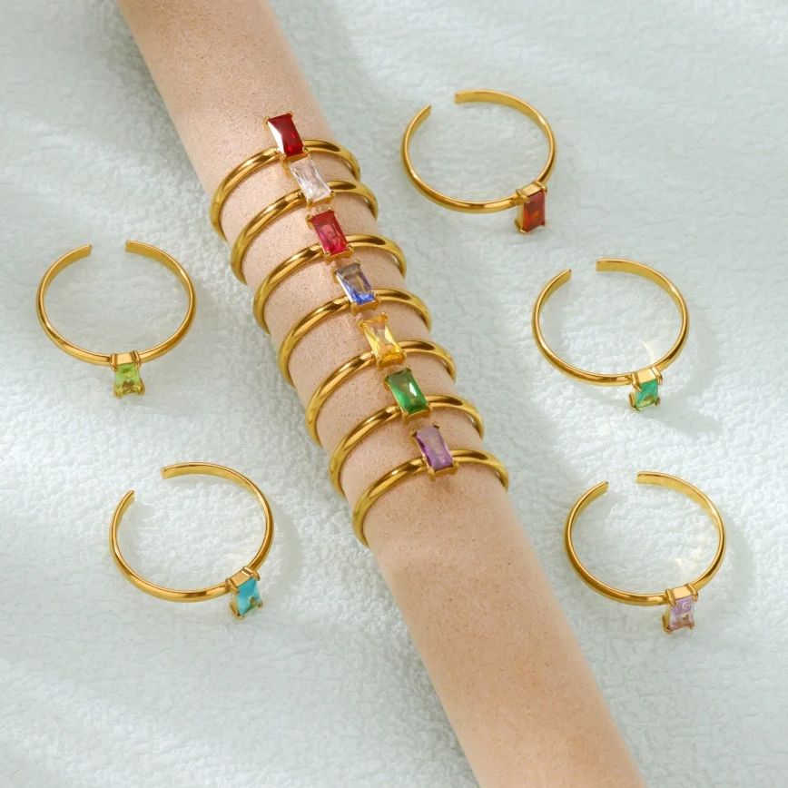 여성을위한 지르콘 탄생석 반지 골드 컬러 스테인레스 스 - Birthstone Ring Set 리뷰 및 가격