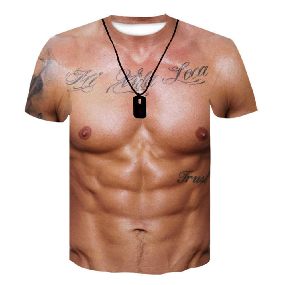 남성용 재미있는 가짜 복근 3D 전면 프린트 티셔츠 타 - Mens Dog Tag Necklace 리뷰 및 가격
